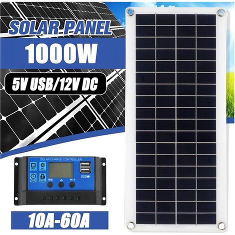 Panneau solaire 300W panneau solaire double cellule solaire USB avec contrôleur 60A Kit de plaque solaire for téléphone RV chargeur de voiture alimentation de batterie extérieure Panneau solaire à hau (1/5)