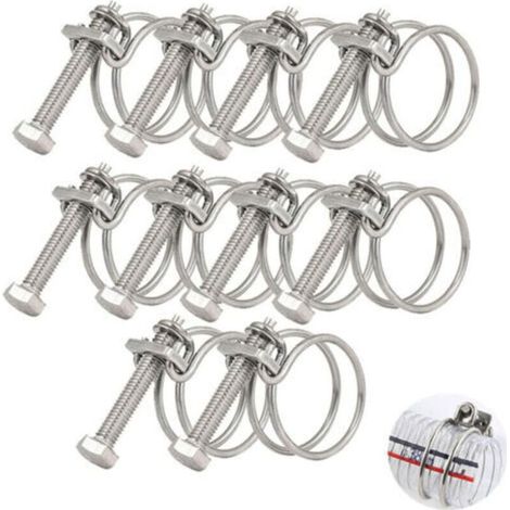 Lot de 10 colliers de serrage à double fil de 36 à 40 mm, colliers de serrage en acier inoxydable 201, fixation universelle pour tuyau de plomberie, anneau de tuyau réglable (1/5)