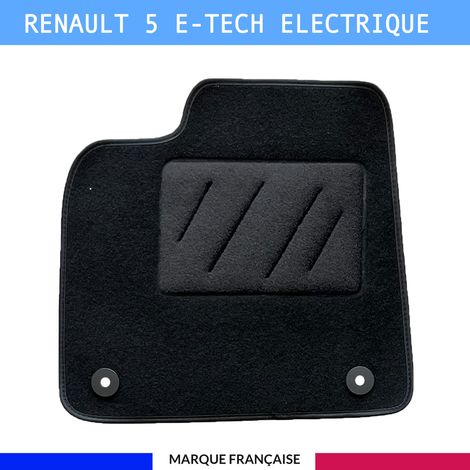Tapis de sol voiture - Sur mesure pour Renault 5 E TECH ELECTRIQUE dès 01/2024 - Antidérapant : Clips de fixations et scratch - Tapis de sol conducteur - Moquette - Noir