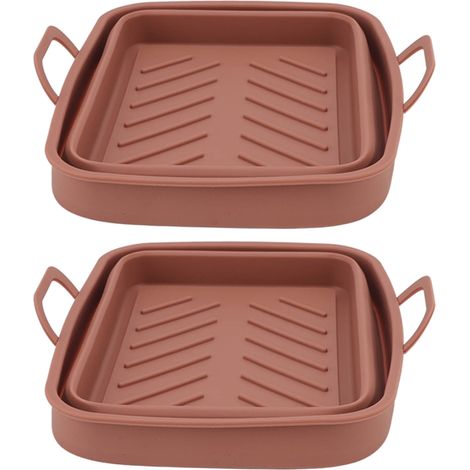 Ortviai Cuve à air fryer en silicone rectangulaire avec poignée – 2 pièces, marron, antiadhésif et résistant jusqu’à 220 °C (1/5)