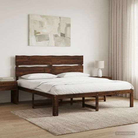 Cama doble con cabecero ROSTOCK Marrón Oscuro 200 x 200 cm (1/5)