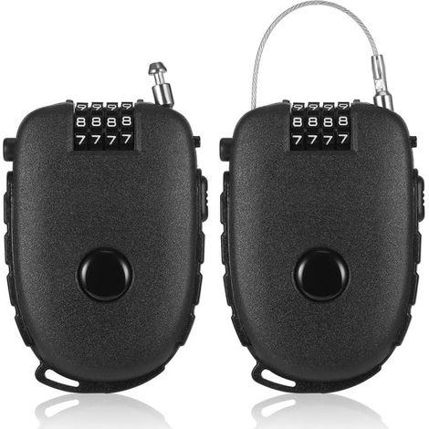 Paquete de 2 candados de combinación con cable de acero impermeable de 120 cm y código reiniciable de 4 dígitos para bicicletas, cascos y patinetes. (1/5)