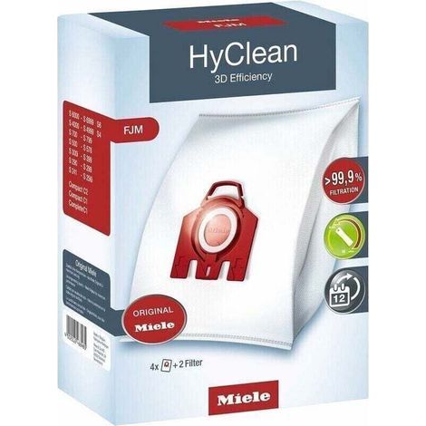 Sacs d'aspirateur Miele HyClean 3D Efficiency FJM – Boîte de 4 sacs – Filtration 99.9 % – Compatible aspirateurs Miele S6/S4
