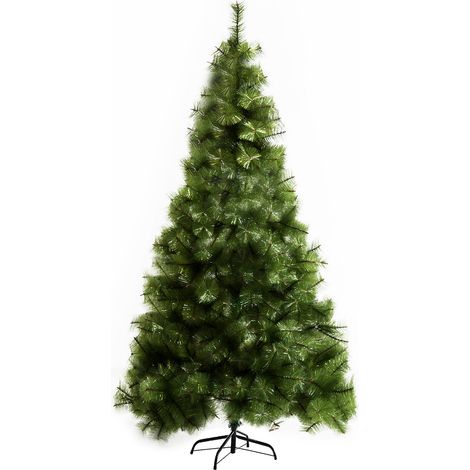 Sapin de Noel artificiel 210 cm 505 branches avec accents argentes pied en metal