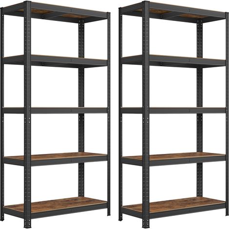 Lot de 2, Étagère de Rangement à 5 Niveaux, 40 x 90 x 180 cm, Capacité 875 kg, Planches Réglables, Style Industriel, pour Cuisine, Salon, Marron Rustique et Noir GLR040B12 (1/5)