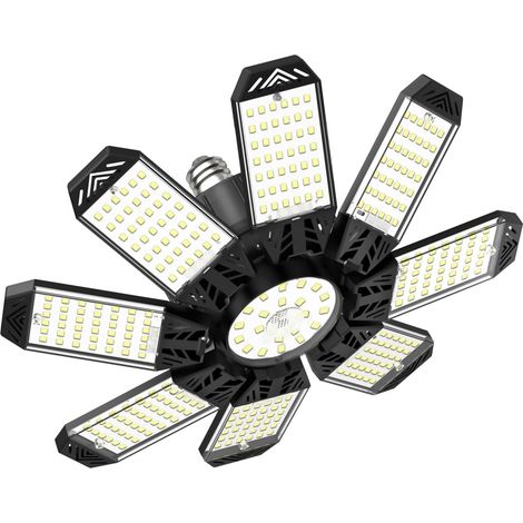 Eclairage LED Garage 210W - 21000LM 6500K Eclairage Atelier Déformable à 8+1 Panneaux Ajustables, Base E26/E27 Plafonnier LED pour Garage, Entrepôt, Cave, Atelier, Débarras (1/5)