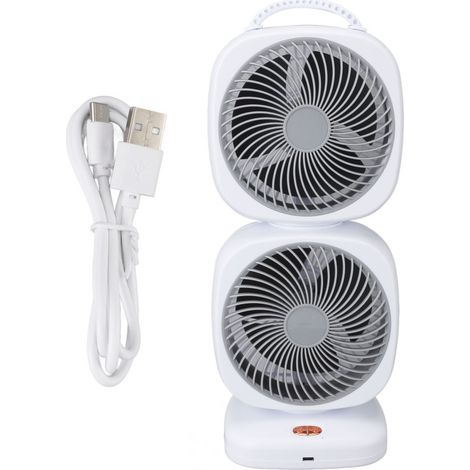 Ventilateur tour double couche, 5 vitesses, rechargeable, portable, petit ventilateur de table oscillant pour la maison, le camping et le bureau (gris) (1/5)