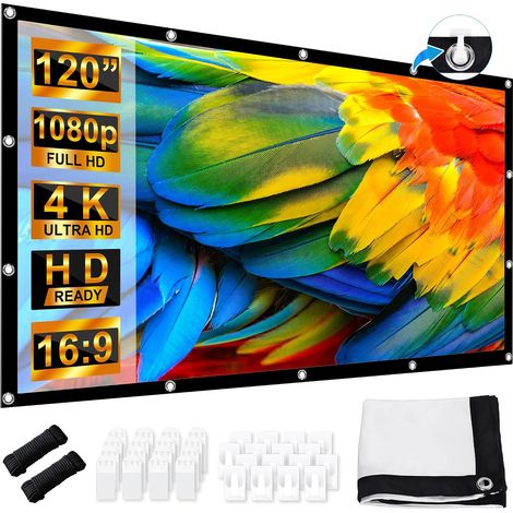 Écran de Projection 120 Pouces, Portable Pliable Extérieur Écran, 16:9 4K Full HD Écran Vidéoprojecteur de Cinéma en Intérieur, Double Face Écran de Projection, pour Home Cinéma et Camping Fête (1/5)