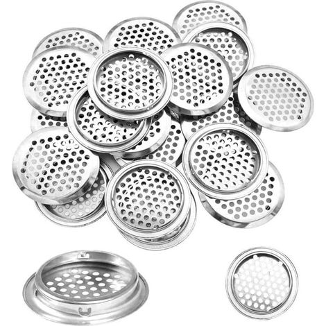 Lot de 20 grilles d'aération rondes en acier inoxydable pour camping-car/salle de bain/cuisine, etc. Argenté 35+53 mm (1/4)