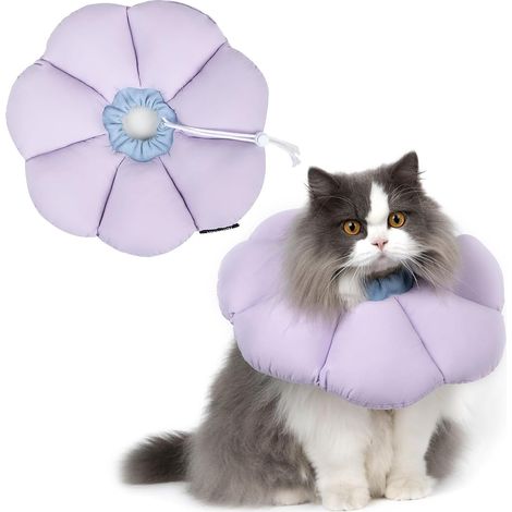Colerette Chat Anti Léchage, Collier de Récupération Adjustable et Imperméable pour Chat, Collier de Sécurité Anti-Morsure Léchage pour Cicatrisation, Style Fleur Violette Toutes Saisons (Violet S) (1/5)