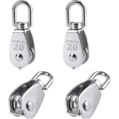 4 Pièces 20 mm Poulie Simple en Acier Inoxydable 304 Poulie de Levage Capacité de la Poulie Levage 75kg- Argent H278 (1/4)