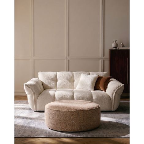 Gauffre - Canapé 2 places en tissu bouclette beige
