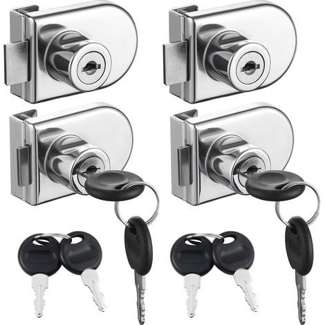Lot de 4 serrures de sécurité doubles ouvertes en verre pour vitrine, convient pour portes en verre de 0,5 à 0,8 cm, clé séparée sans perçage, alliage de zinc avec 8 clés (1/4)