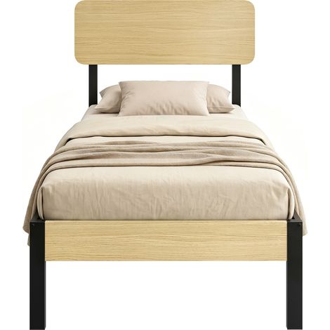 Bettgestell 90 x 200 cm mit Kopfteil, Plattformbett, Einzelbett mit Stauraum unter dem Bett (1/5)