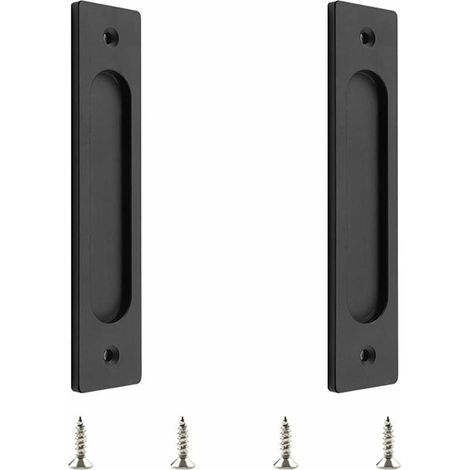 royaluxe -2 Pc poignées de porte coulissante rectangulaires encastrées en alliage d'aluminium noir mat avec vis de montage pour porte coulissante de grange (1/5)