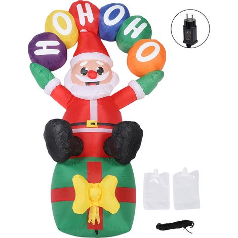 Père Noël gonflable LED de 1,8m pour jardin, en polyester imperméable avec lumière intégrée (1/5)