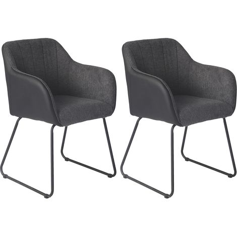 AMANCA - Lot de 2 Fauteuils Tissu Gris et Simili Noir (1/5)