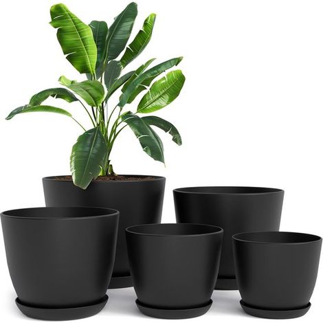 Vasi in plastica - Vasi decorativi moderni - Set da 5 - Neri - Per uso interno (1/5)