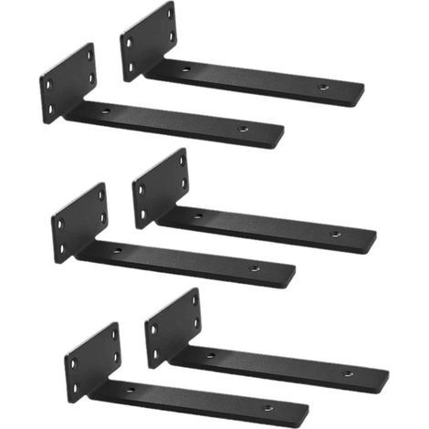 Supports d'étagère noirs en forme de L de 0,2" d'épaisseur, supports en acier cachés pour étagère - Quincaillerie d'étagère flottante robuste de 8" (6 pièces)-Étagère murale (1/4)