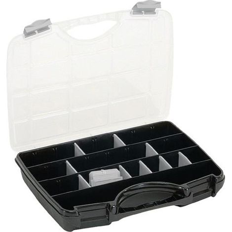 raaco Sortimentskasten B 388 x T 290 x H 61 mm 25 Fächer 21 lose Trennwände transparent / schwarz - 715362 (1/2)