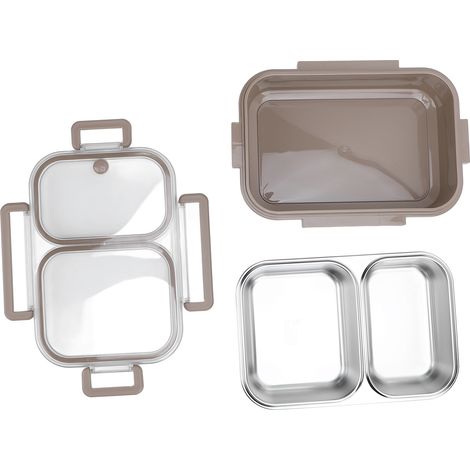 1,2-Liter-Lunchbox, 2 Fächer, Wasserheizung, spülmaschinenfest, Behälter aus Edelstahl 304 (1/5)