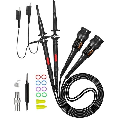 Sondes à Clip pour oscilloscope 200MHz, sonde d'extrémité BNC entièrement isolée avec Kit d'accessoires 1X 10X (1/4)