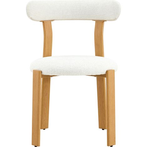 Set de 2 sillas de comedor tapizadas en tejido bouclé blanco, respaldo ergonómico (1/5)