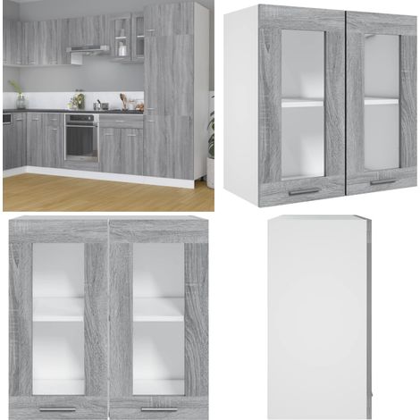 Vitrina colgante "Lyon" gris Sonoma 60x31x60 cm madera de ingeniería - Almacenamiento cocina - Vitrina de madera