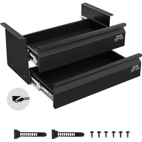 Tiroir Coulissant sous Bureau, 457x227x200 mm, Tiroir Organisateur de Rangement sous Bureau Caché à 2 Couches, Capacité de Charge 5 kg, pour Maison sous Table, Poste de Travail Assis-debout (1/5)