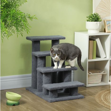 Escalier pour chat 4 marches 61x41x60 cm en bois gris, gain de place pour salon FloraGrace (1/5)