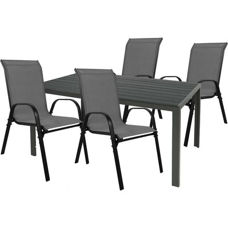 Gartengarnitur 5-teilig 150x90cm Schwarz/Anthrazit Non-Wood-M691892+4xMMC330888 (1/3)