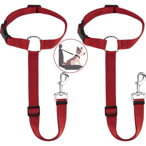 Lot de 2 Ceinture pour Chien pour Le Siège Arrière Universel, Réglable et Durable Harnais Voiture Chien Chat avec Mousqueton, Dog Seat Belt Ceinture Securite Chien pour Voiture, Rouge (1/5)