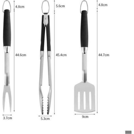 Kit D Outils Barbecue - Acier Inoxydable Alimentaire - 3 Pièces Spatule Fourchette Pince - Extérieur Grillade - 18 Pouces - 1 Ensemble (1/4)