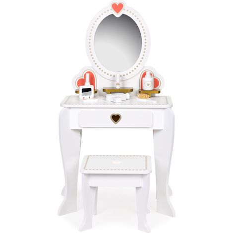 Coiffeuse pour enfant - avec miroir et tabouret - 50x33x92,5 cm - blanc (1/5)