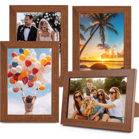 4 Cadres Photo 10x15 cm en Bois MDF pour Montage Mural, Affichage Sur Table Cadre Photo Bois avec Façade en Verre Acrylique, Respectueux de L'environnement, Vintage Petits Cadres Photos (1/5)