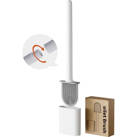 Brosse WC plate en silicone - Brosse WC et supports, anti-goutte, antibactérienne, ventilée, séchage rapide, sans odeur, fixation murale, fixation au sol, salle de bain et toilettes, blanc (1/4)
