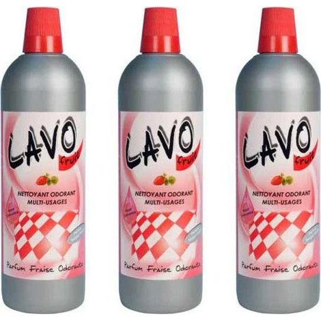 Lot de 3 bidons de nettoyant Odorant Multi-Usages Fraise 1L - Lavo Fruit