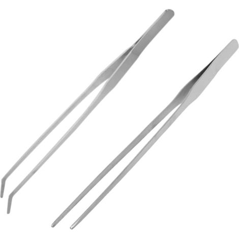 Pince à épiler professionnelle en acier inoxydable - Pince dentelée incurvée avec précision - Coudes et tête droite - 27 cm - Convient pour la cuisine alimentaire, les travaux industriels