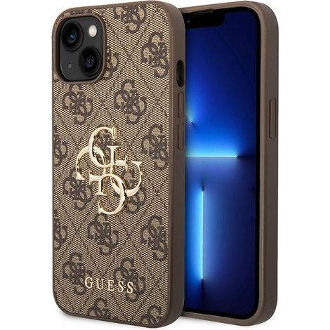 Funda para iPhone 15 Guess Hardcase 4G con logo metálico grande, color marrón. (1/5)