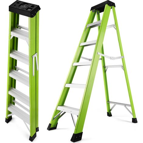 Échelle 5 marches double face en fibre de verre, isolante, charge 150 kg, verte (1/5)