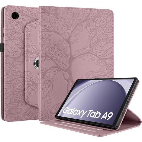 Coque Samsung Galaxy Tab A9 8.7 Pouces 2023 SM-X110/X115 Étui Support Rotatif à 360 Degrés PU Cuir Housse de Protection Portefeuille Tablet Étui Galaxy Tab A9 8.7" Rose Gold (1/5)