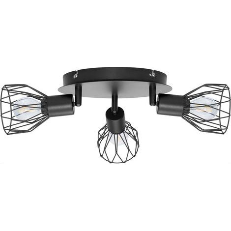Lámpara de techo metálica con 3 focos, E12, 110V, 9,19 x 9,30 cm, negra. (1/5)