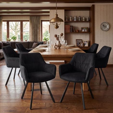 WAFTING Lot de 6 Chaises de Salle à Manger Pivotantes avec Accoudoirs, Rotation à 360°, Chaises de Cuisine en Velours, Noir (1/5)