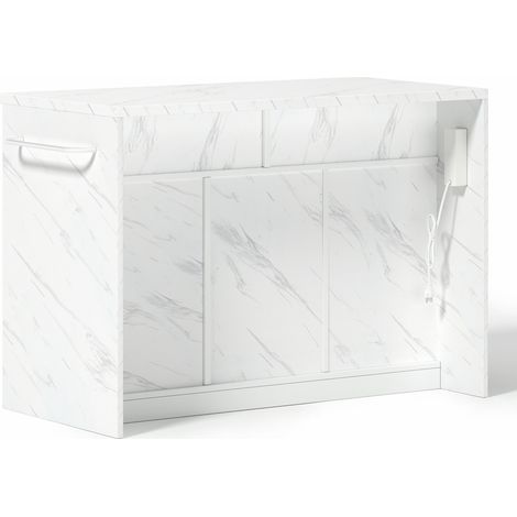 Isla de cocina blanca MDF 120 x 60 x 91 cm con enchufes, USB, barra y almacenaje (1/5)