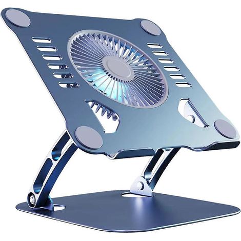 Faltbarer Laptop- und Tablet-Ständer mit eingebautem Lüfter, beheizter Laptop- und Desktop-Ständer, aus grauem Aluminium. (1/5)