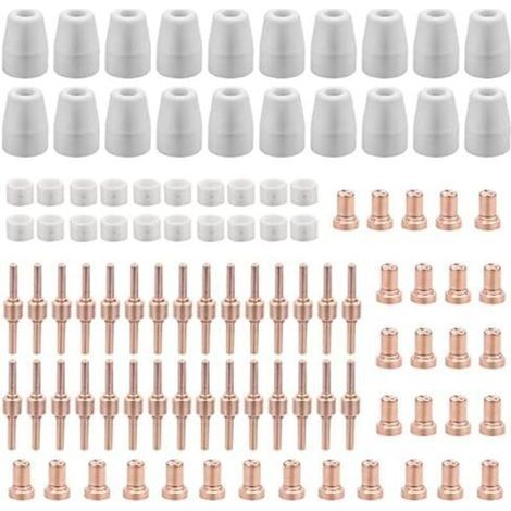 Lot de 120 pièces consommables plasma – 30 électrodes et buses de coupe – Anneaux en céramique pour découpe précise – Compatible LGK40 CUT50 (1/4)