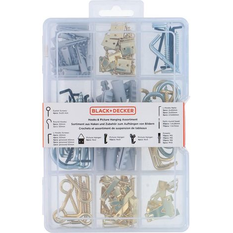 Assortimento di Ganci, Occhielli, Ganci e Appendini per Quadri 198 Pezzi ST/PL Black+Decker (1/3)