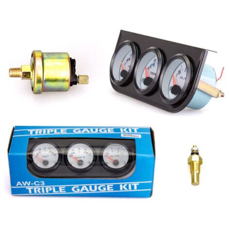 Kit de jauge triple universel pour voiture Température de l'eau + Volts + Indicateur de pression d'huile 52mm Instrument