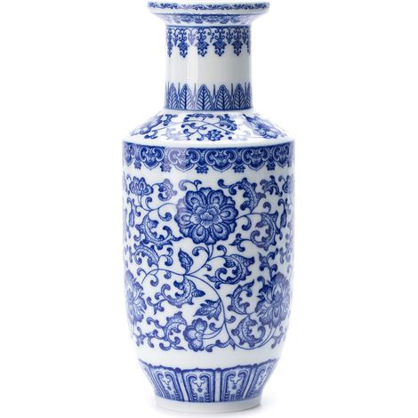 Vase en Porcelaine Bleu et Blanc Chinoiserie - Décoration d'Intérieur en Céramique pour la Maison, Le Salon, la Bibliothèque, la Cheminée (1/5)