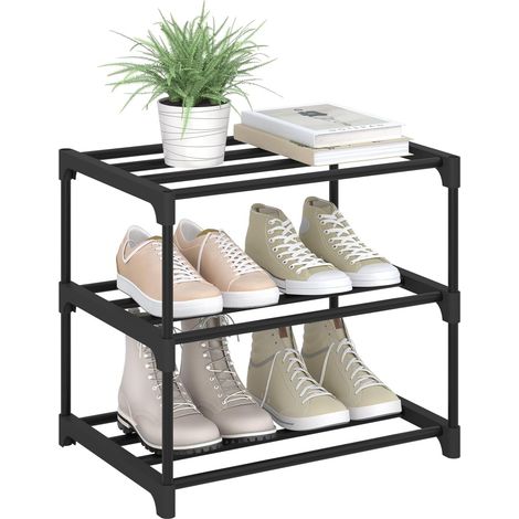 WOLTU Étagère Chaussures à 3 Niveaux, 42 x 30 x 37 cm, Rangement Chaussures, Étroit,Tube en Métal, Noir (1/5)